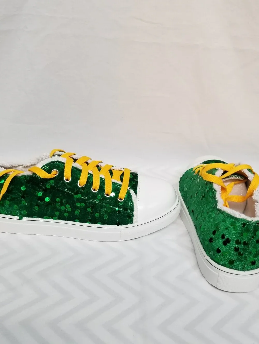 GB Packer Themed Womans Glitter Sequins Lace Up Canvas Low Top Platform Shoes 40